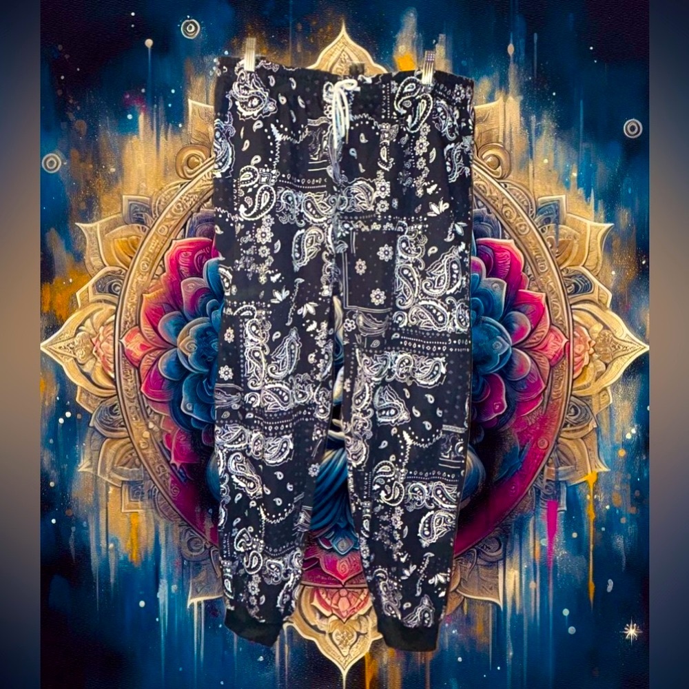 Manfinity 2XL Paisley Print Lightweight Drawstring Joggers #EDC Festival Gear